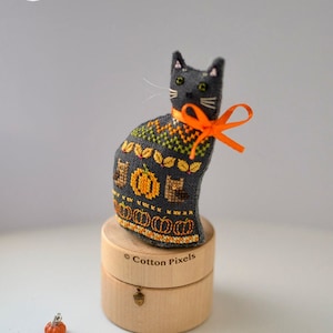 Autumn Cat 3D Halloween Decoration Cross Stitch Digital Pattern (PDF)