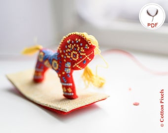 Red Rocking Horse 3D Decoration Cross Stitch Digital Pattern (PDF)