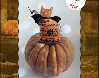 Halloween Cat 3D Soft Toy Decoration Cross Stitch Digital Pattern (PDF)