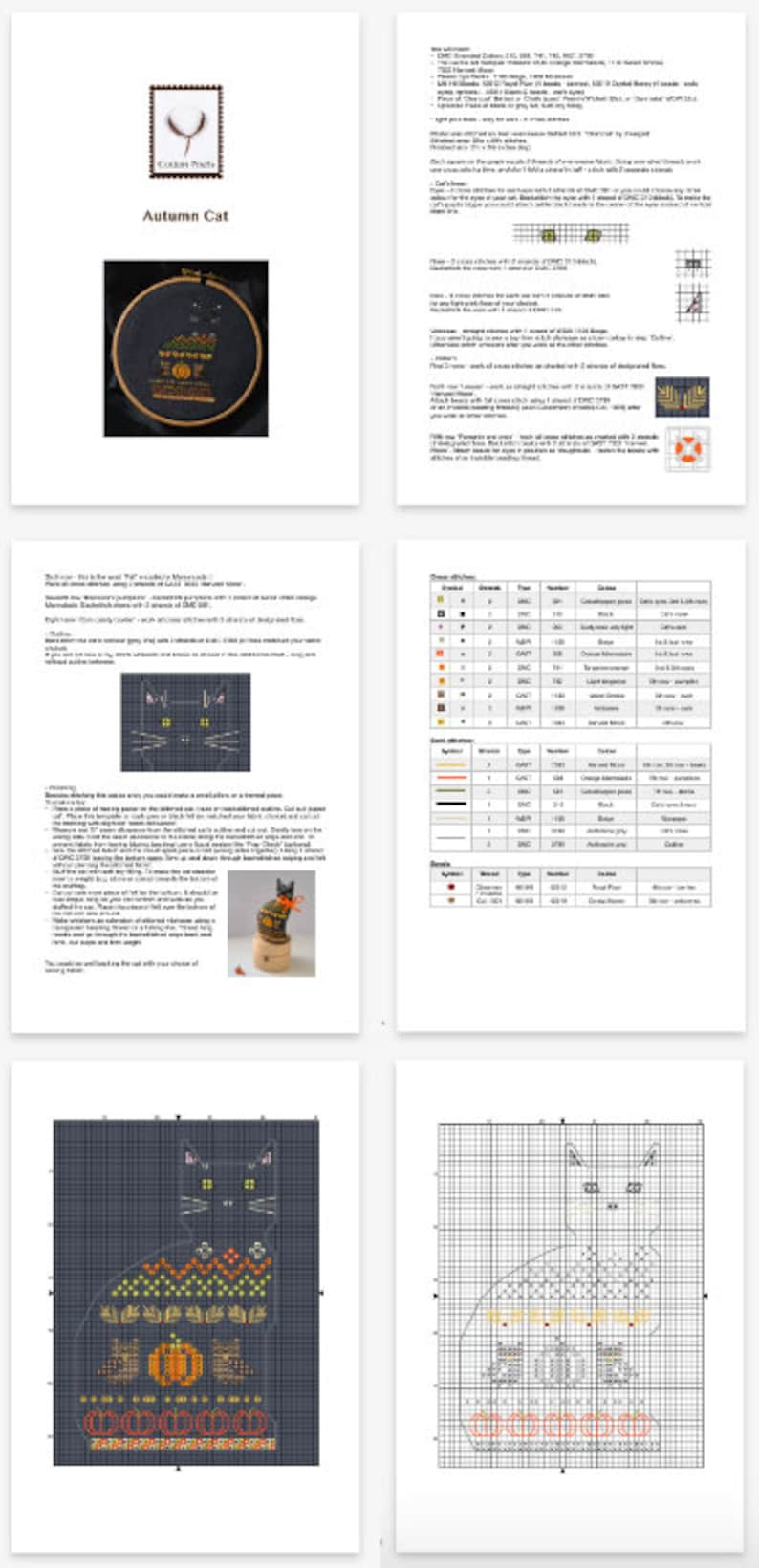 Patrón digital de punto de cruz con decoración de Halloween 3D de gato otoñal PDF imagen 2