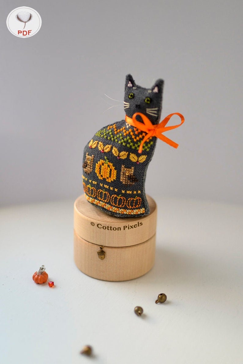 Autumn Cat 3D Halloween Decoration Cross Stitch Digital Pattern PDF image 1