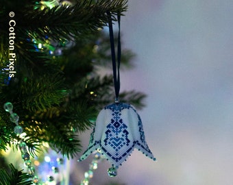 Christmas Delft Blue Bell 3D Festive Ornament Cross Stitch Digital Pattern (PDF)
