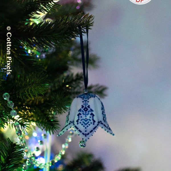 Christmas Delft Blue Bell 3D Festive Decoration Cross Stitch Digital Pattern (PDF)