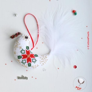Wintervogel 3D-kerstboomornament digitaal kruissteekpatroon (pdf)