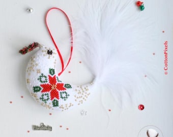 Winter Bird 3D Christmas Tree Ornament Cross Stitch Digital Pattern (PDF)