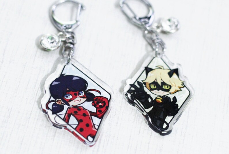 Miraculous Ladybug Chat Noir Double Sided Clear Acrylic Charms
