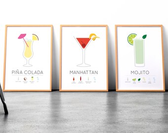 Cocktail Posters Pina Colada Print A4,A3,A2,A1 Cosmo Print Mojito Print Cocktail Posters Pina Colada Print A4,A3,A2,A1 Cosmo Print Mojito Print