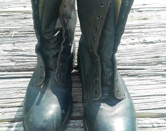 Vintage 90s steel toe boots, black leather boots, army boots, size 8 steel toe