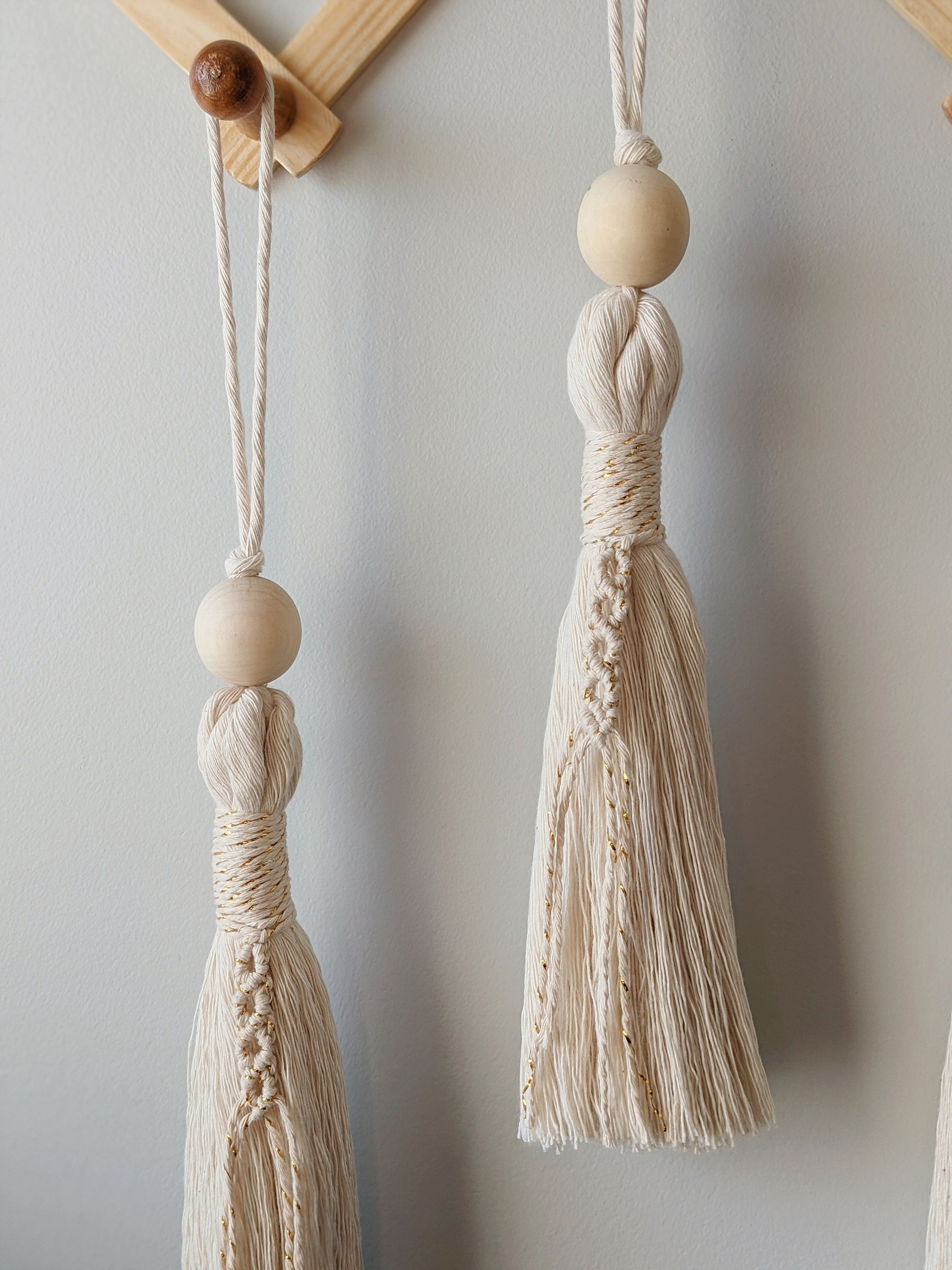 Macrame Tassel Charm W/ Wooden Bead Etsy