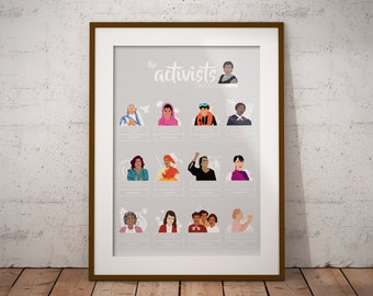 Portrait d'activistes, icônes feministes, illustration minimaliste, powerful women, citation, inspiration, cadeau pour elle