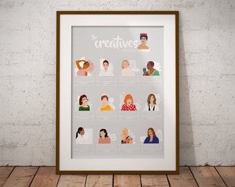Portrait of creative women, feminist icons, minimalist illustration, powerful women, quote, inspiration, gift for her