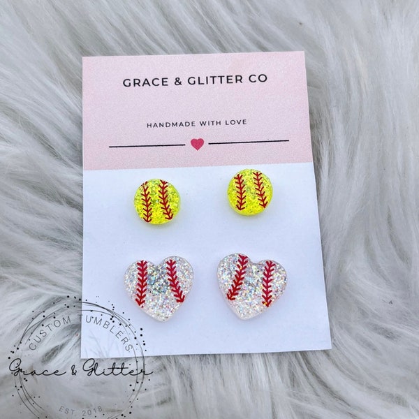 Baseball or Softball Earrings | Glitter Sports Earrings | Baseball Studs | Softball Studs | Sport Mom Earrings | Ball field Earrings