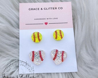 Baseball or Softball Earrings | Glitter Sports Earrings | Baseball Studs | Softball Studs | Sport Mom Earrings | Ball field Earrings