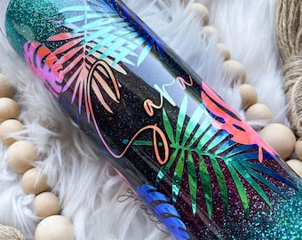 Tropical Leaves Tumbler | Monstera Tumbler | Palm Tumbler | Neon Tropical Palms