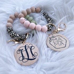 Leopard Silicone Bracelet | Monogram Keychain | Mama Keychain | Silicone Wristlet | Key Ring Bracelet | Stylish Keychain | Personalized Gift