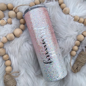 Baby Pink Tumbler | | Tumbler scintillant Cadeau pour son | Blush Rose et Ombre Argent | | Tumbler personnalisé Tumbler de foi