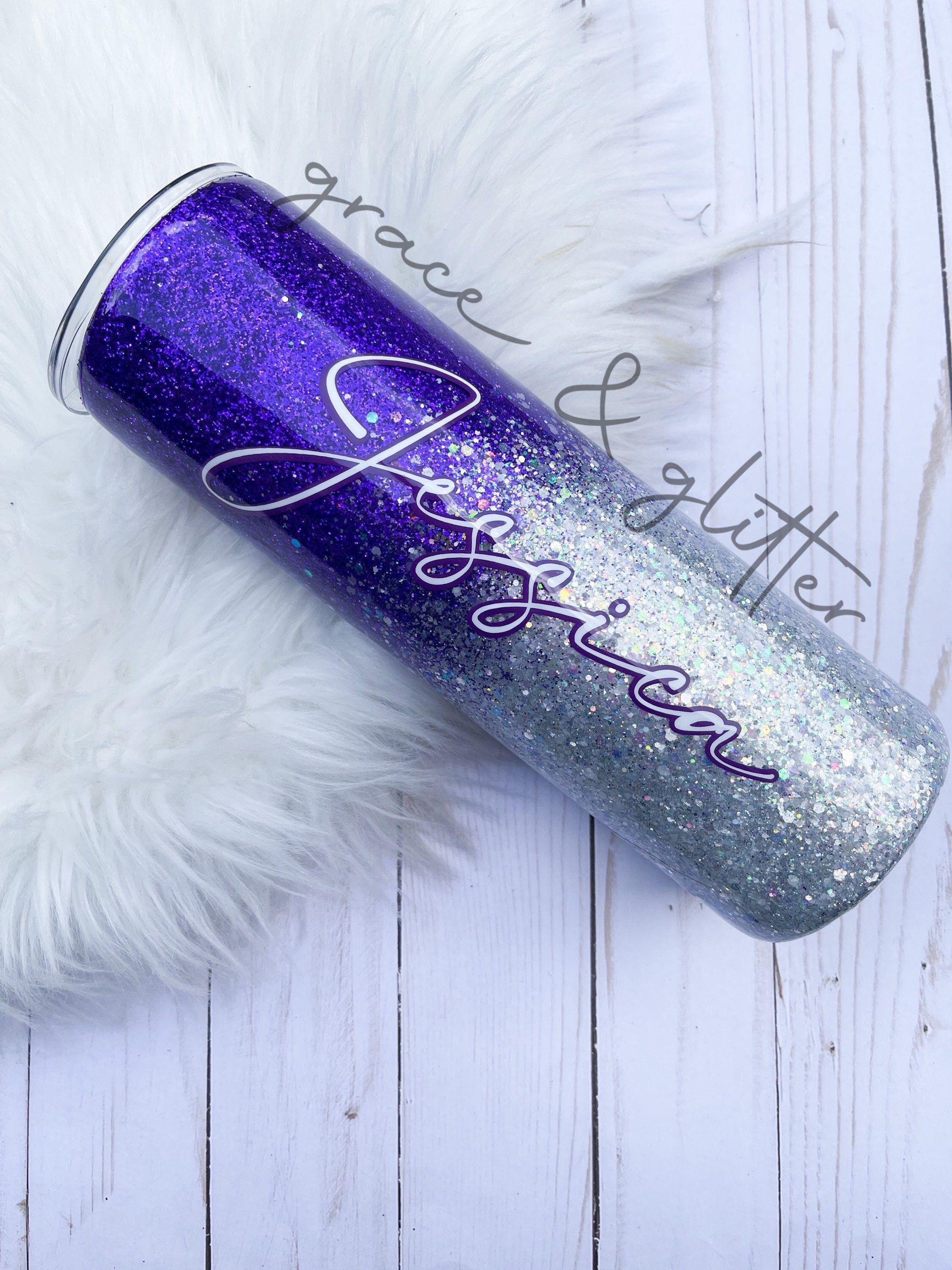 Purple Tumbler Purple & Silver Tumbler Glitter Tumbler Etsy
