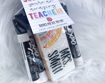 Teacher Gift Set | Personalized Glitter Whiteboard Eraser | Chalkboard eraser | Teacher Appreciation gift | Personalized Teacher Gift