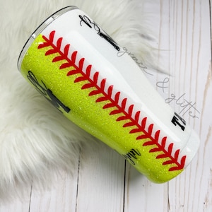 Split Baseball & Softball Mom Tumbler | Sports Mom Gift | Glittered Tumbler | Baseball Tumbler | Softball Tumbler | Gift For Her