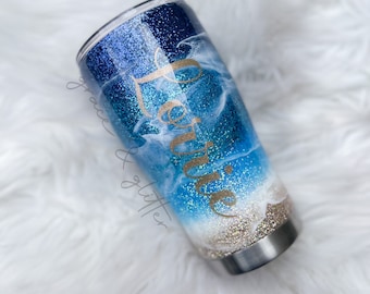 Glittered Beach Tumbler | Beach Tumbler | Beach cup | Oceans Tumbler | Personalized Beach Gift | Gift for her
