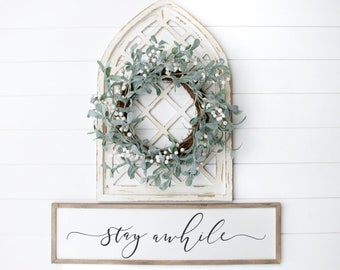 Stay Awhile Sign | Stay Awhile Wood Sign | Guest Room Decor | Living Room Signs | Living Room Wall Decor | Entryway Wood Sign | Wooden Signs
