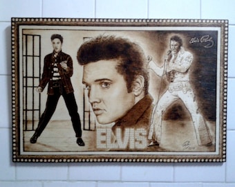 ELVIS PRESLEY Pyrographed picture. 40 x 60 cm