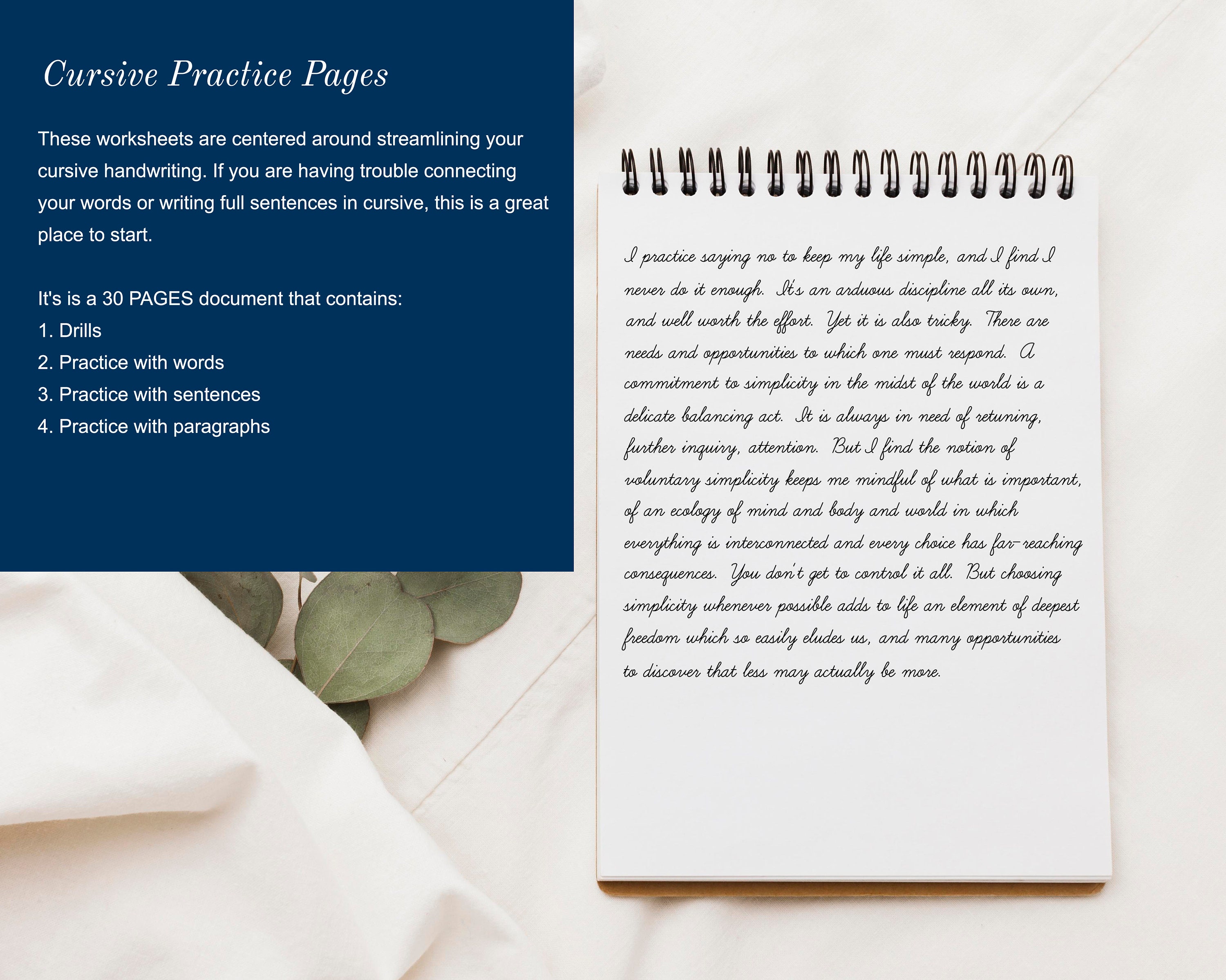 Cursive Practice Pages Practice With WORDS SENTENCES and - Etsy