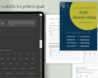 ITALIC HANDWRITING WORKBOOK, Transitioning from italic print to italic cursive, Monoline italic workbook