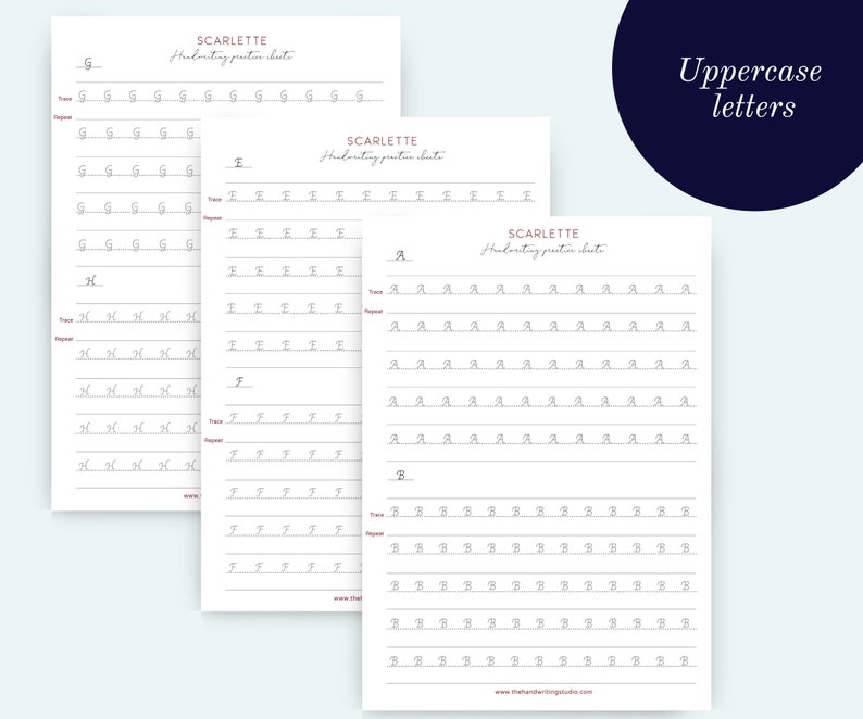 SCARLETTE Handwriting Practice sheets, Lowercase, Uppercase and Number guides image 3