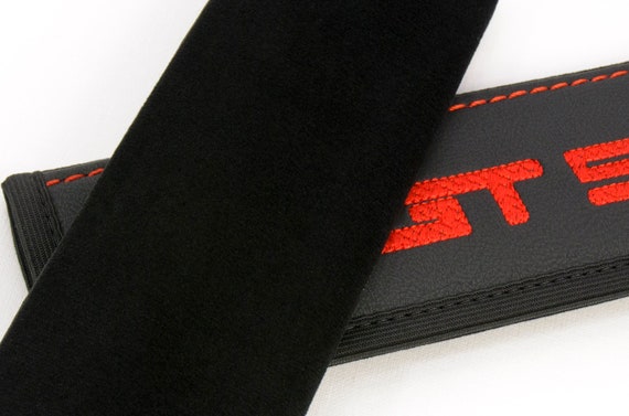 Black Seat Belt Cover Shoulder Pad Pairs Embroidery Blue Ford Mustang Pony Logo