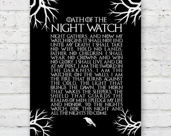 Night Watch Oath Sign Game Of Thrones Poster Fantasy Etsy