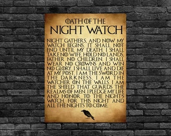 Night Watch Oath Sign Game Of Thrones Poster Fantasy Etsy