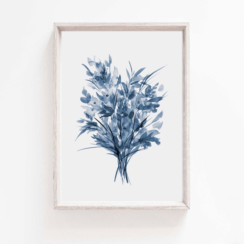 Blue Posy Art Print Watercolor Floral Print Botanical Etsy