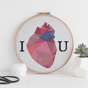 I Heart U Geometric Polygonal Anatomical cross stitch pattern