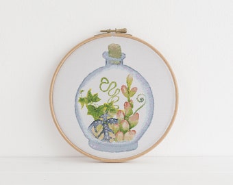 Succulent Terrarium bottle Minimalist cross stitch pattern PDF 5