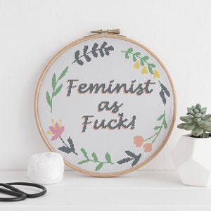 Feminist as F*ck feminism cross stitch pattern
