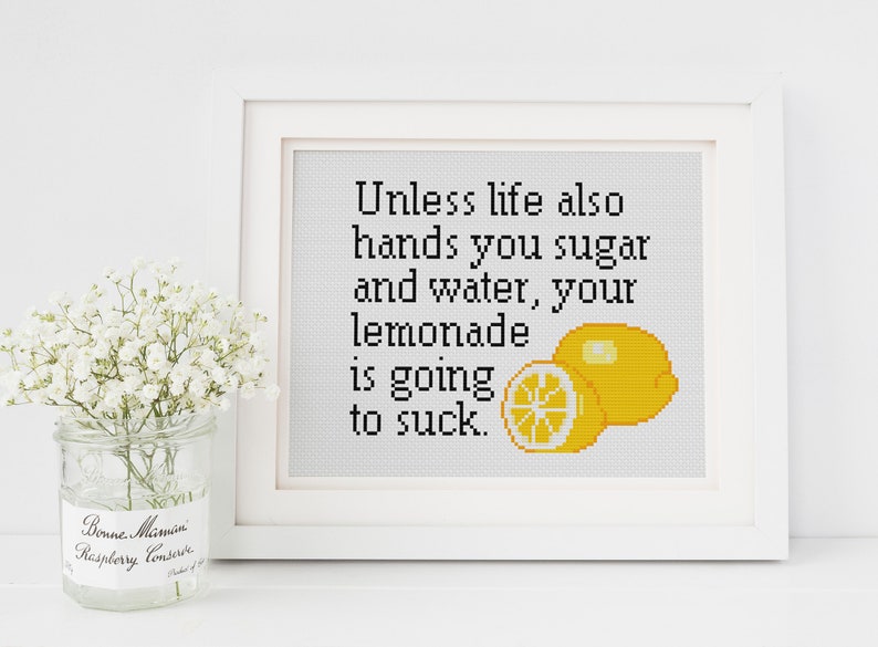 Unless life also hands you sugar and water, your lemonade is going to suck Cross counted stitch xstitch pattern funny image 2