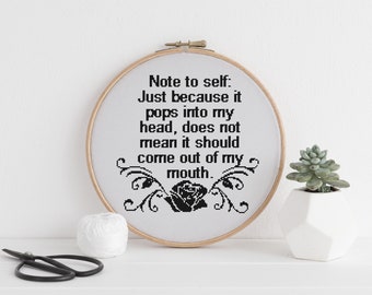 Note to self funny cross stitch pattern counted xstitch Sarcasm