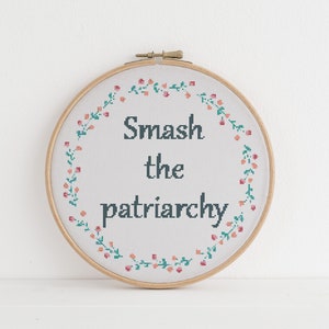 Smash the patriarchy feminism cross stitch pattern