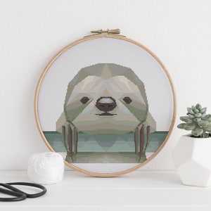 Polygonal Sloth geometric cross stitch pattern  PDF