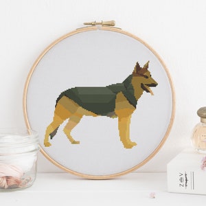 Deutscher Schäferhund Polygonale geometrische Kreuzstichvorlage PDF