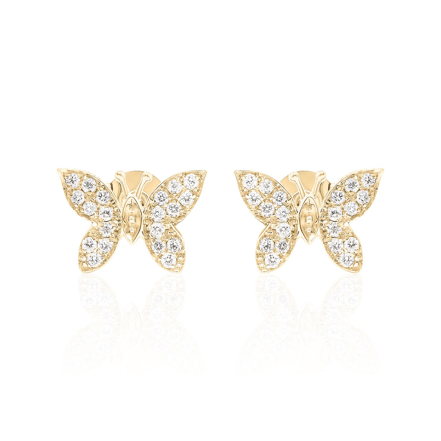 Butterfly Diamond Earrings 14K Yellow Gold Etsy