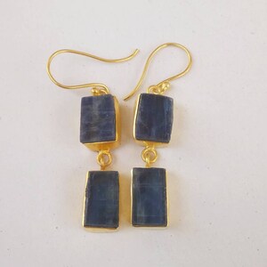 Gold Plated Earrings, Raw Kyanite Earrings, Natural Stone Earrings, Rough Stone Earrings, Handmade Earrings, Dangle Earrings, Women Earring