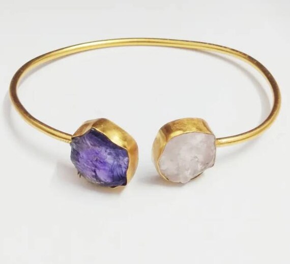 18K Gold Plated Amethyst Gemstone Fashion Bangle For Women 18K Gold Plated Amethyst Gemstone Fashion Bangle For Women