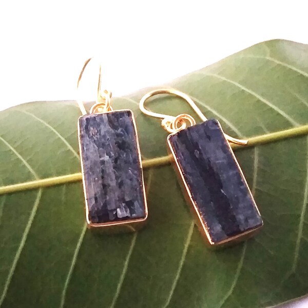 Natural Raw Blue Kyanite Gemstone Dangle Earrings, Handmade Earrings, Fashion Jewellery, Gold Plated Earrings