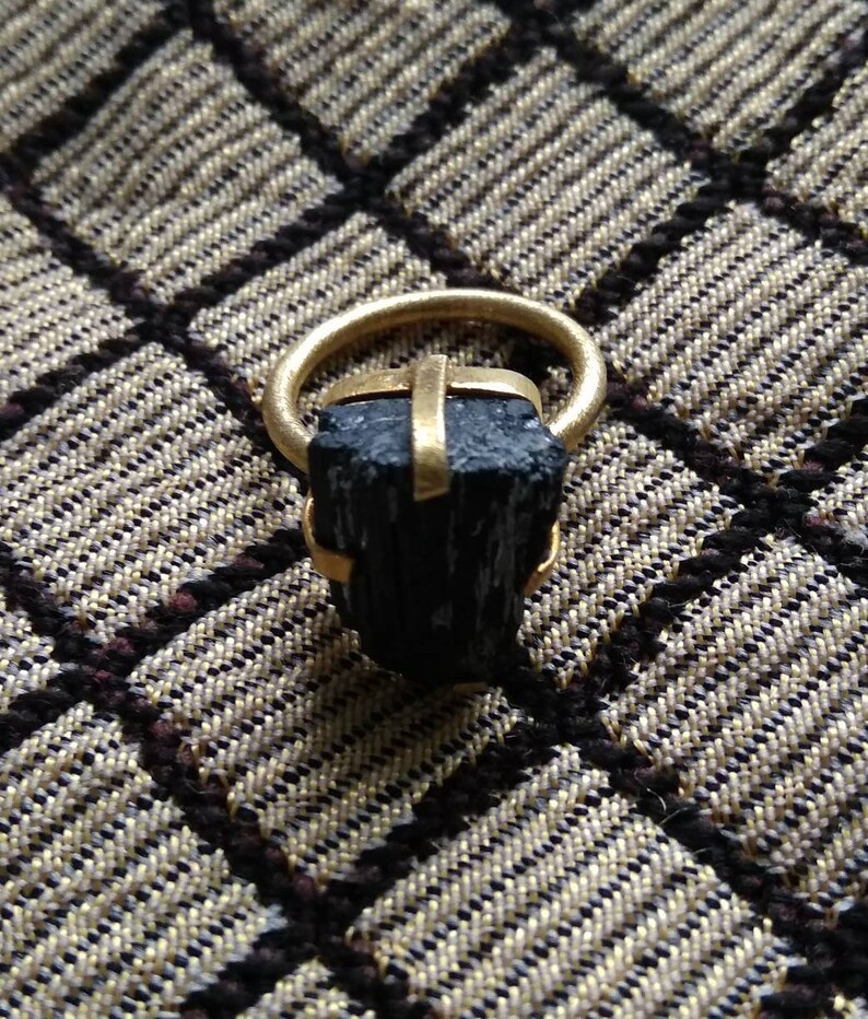 Stacking Ring Brass Ring Women Ring Designer Ring Gold Plated Ring Prong Set Ring Gemstone Ring Black Tourmaline Ring
