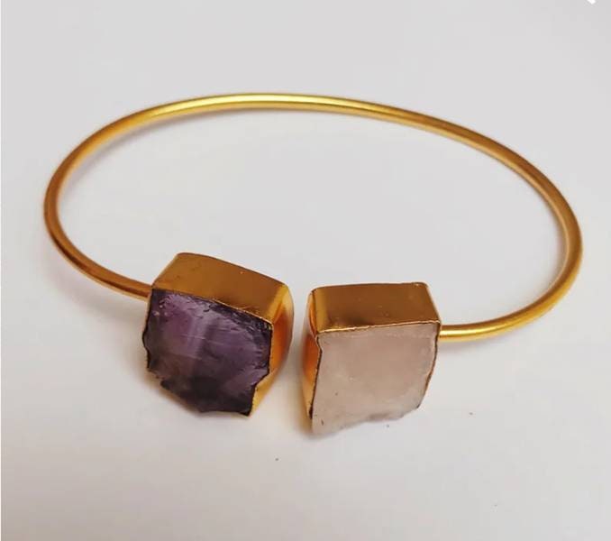 18K Gold Plated Amethyst Gemstone Fashion Bangle For Women 18K Gold Plated Amethyst Gemstone Fashion Bangle For Women