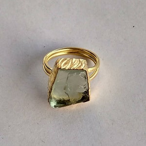 Handmade Green Fluorite Ring: Gold Plated Brass, Bezel Set