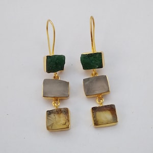 Aventurine Earrings, Gemstone Earrings, Crystal Quartz Earrings, Handmade Earrings, Citrine Earrings, Dangle Earrings, Three Stone Earrings