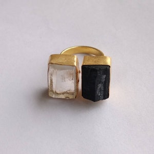 Black Tourmaline Ring, Statement Ring, Designer Ring, Crystal Quartz Ring, Gemstone Ring, Adjustable Ring